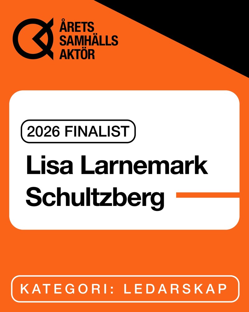 Lisa Larnemark Schultzberg är finalist i Årets Samhällsaktör 2026, kategori Ledarskap. Läs nyheten.